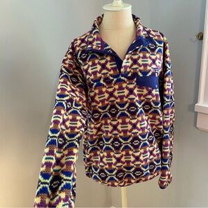 Patagonia Synchilla Snap T Fleece in Yellow and Purple Geometric Pattern